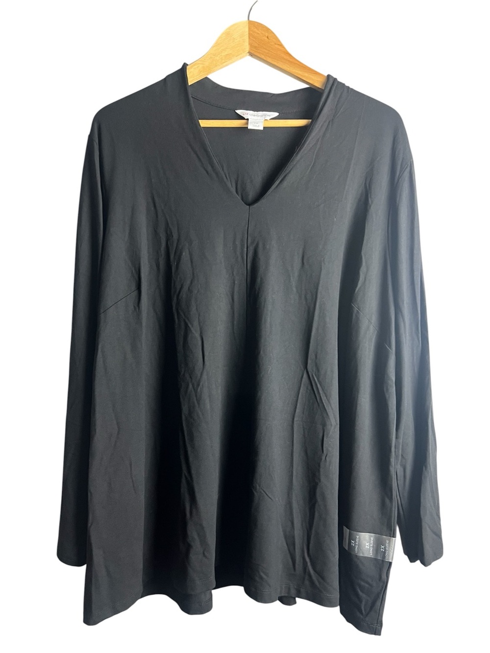 Liz Claiborne Black V-Neck Long Sleeve Tunic Top NWT 2X